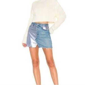 GRLFRND Mila Metallic Blue A-Frame Spliced Mini Jean Skirt Women's size 25 NWOT